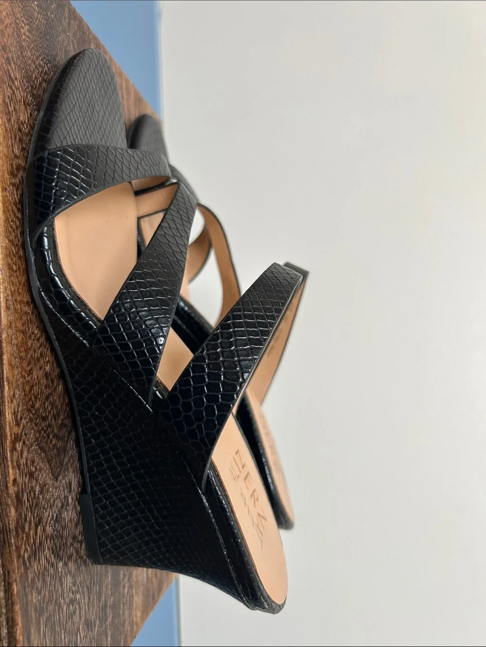 Naturalizer Black Women’s Wedge Snakeskin Print Sandals